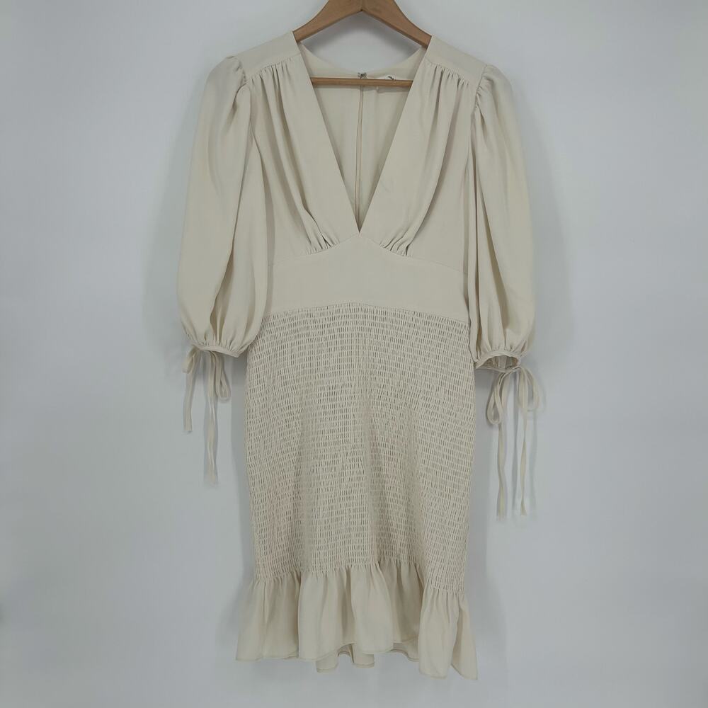 Amanda Uprichard Cream Midi Dress Size Small – Ruched & Ruffled